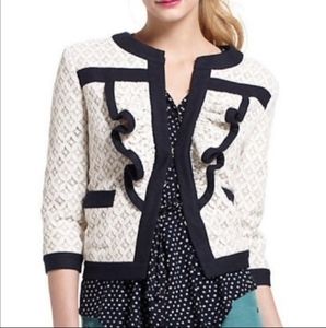 Anthropologie Tabitha Sz 12 Lace Elegant Office Blazer Cream Black